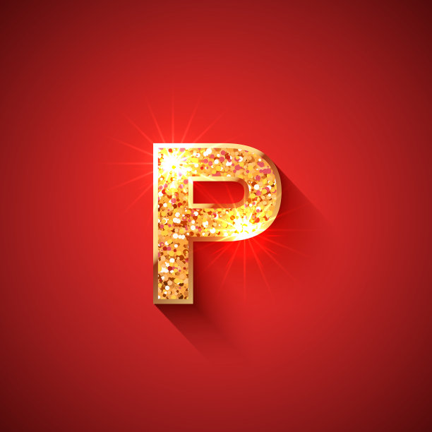 发光的金色字母p在红色的背景图片下载