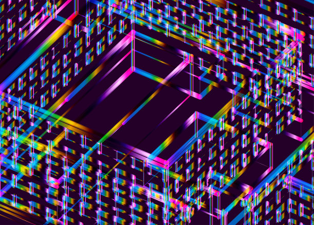 摘要立体霓虹灯空间结构的几何图案背景图片下载