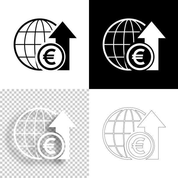 欧元加息。图标设计。空白，白色和黑色背景-线图标图片下载