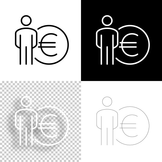 有欧元符号的人。图标设计。空白，白色和黑色背景-线图标图片下载