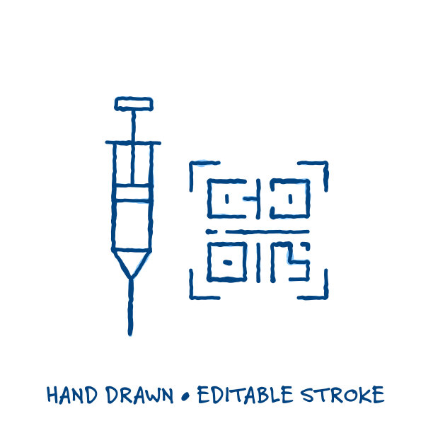 带有可编辑中风的粗略COVID-19疫苗证书线条图标图片下载