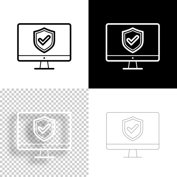 安全的台式电脑。图标设计。空白，白色和黑色背景-线图标图片下载