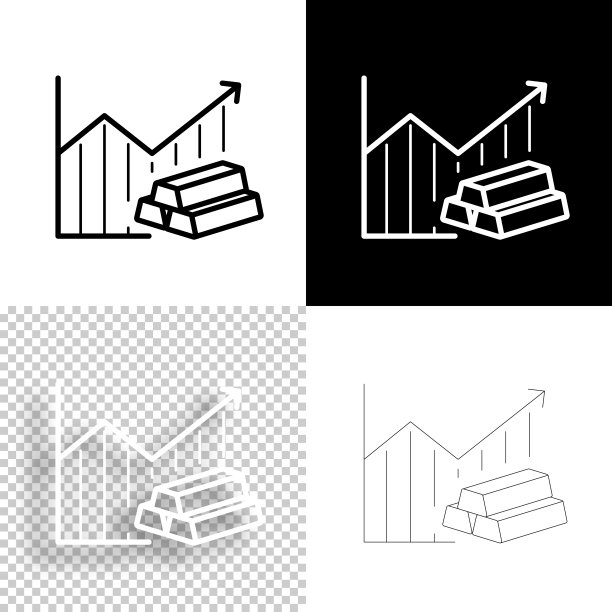 增长图与金条。图标设计。空白，白色和黑色背景-线图标图片下载