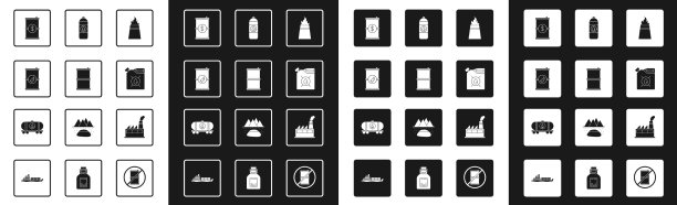 设置石油钻井平台和消防桶、石油、生物燃料桶图片下载