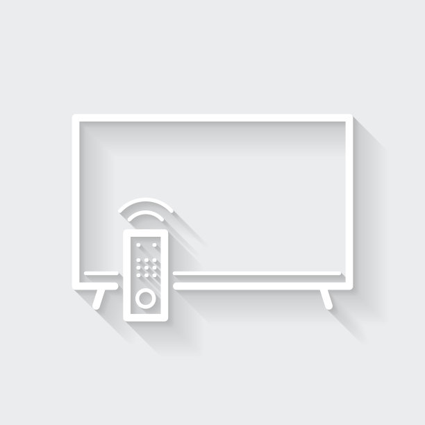 电视和遥控器。图标与空白背景上的长阴影-平面设计图片下载