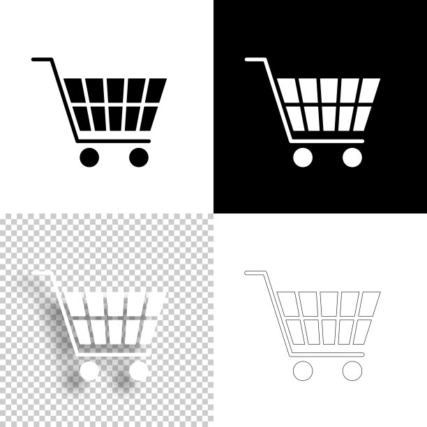 购物车。图标设计。空白，白色和黑色背景-线图标图片下载