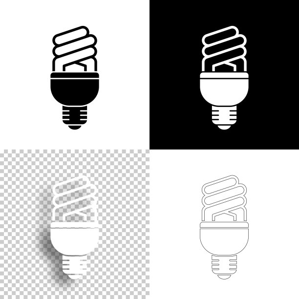 荧光灯泡。图标设计。空白，白色和黑色背景-线图标图片下载