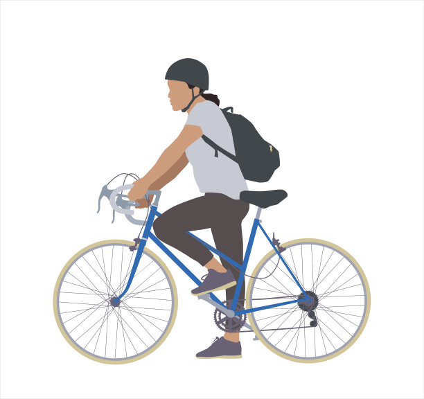 女骑自行车的人在等灯图片下载