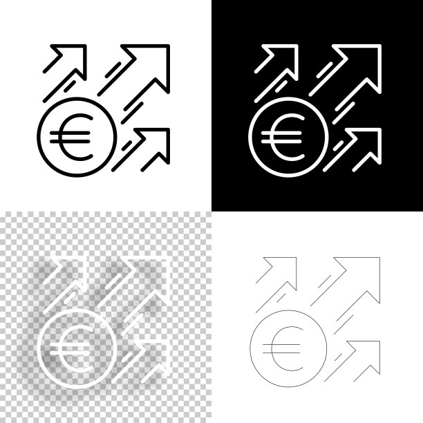 欧元上涨设计图标，黑白线条背景图片下载