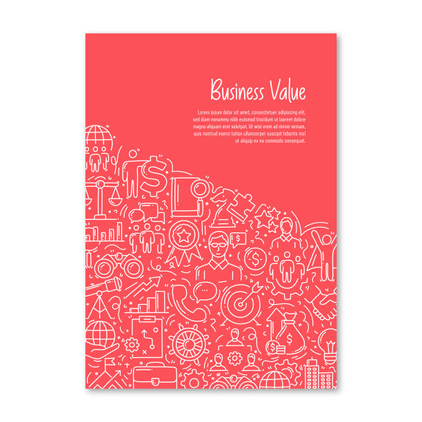 业务值相关对象和元素。手绘矢量涂鸦插图集合。带有不同业务值对象的海报、封面模板图片下载