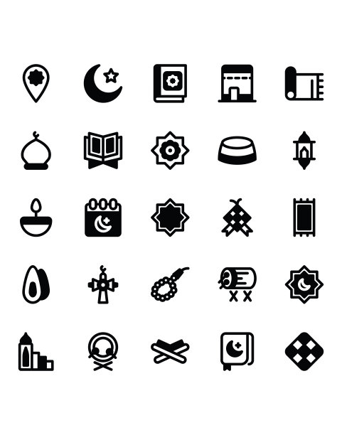 穆斯林图标设置30孤立在白色背景上图片下载