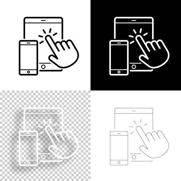 手触控平板电脑和智能手机。图标设计。空白，白色和黑色背景-线图标图片下载