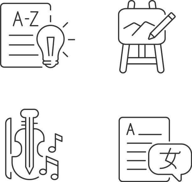 学校线性图标集中的各种科目图片下载