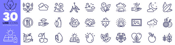 葵花籽樱桃和橙汁线图标图片下载