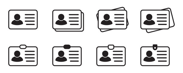 ID卡图标收集。职员卡，驾驶证，工作证，职员身份证符号。网站及手机应用设计。图片下载