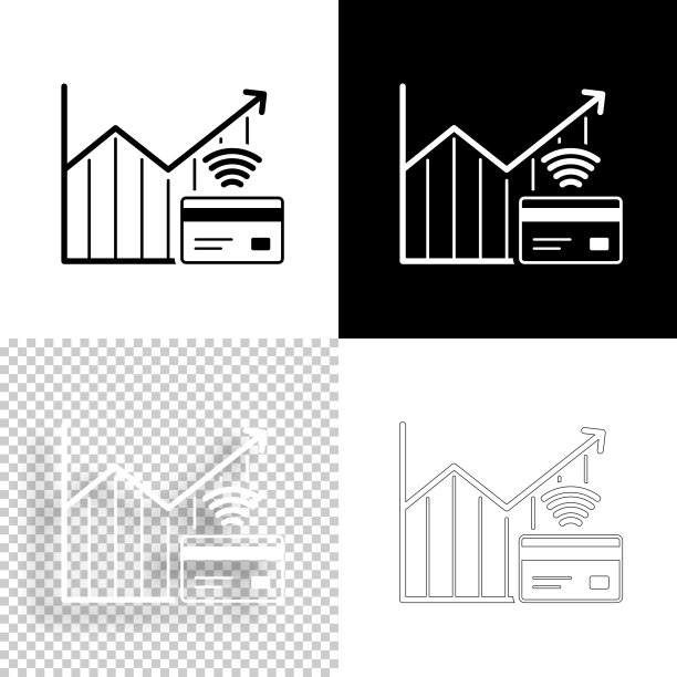 非接触式支付增加的图表。图标设计。空白，白色和黑色背景-线图标图片下载