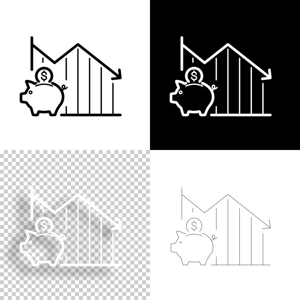 美元储蓄下降图表。图标设计。空白，白色和黑色背景-线图标图片下载