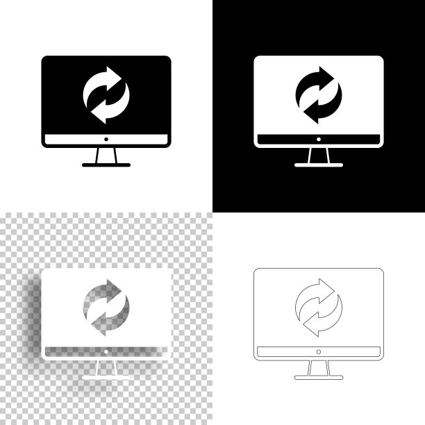 在台式计算机上回收符号。图标设计。空白，白色和黑色背景-线图标图片下载