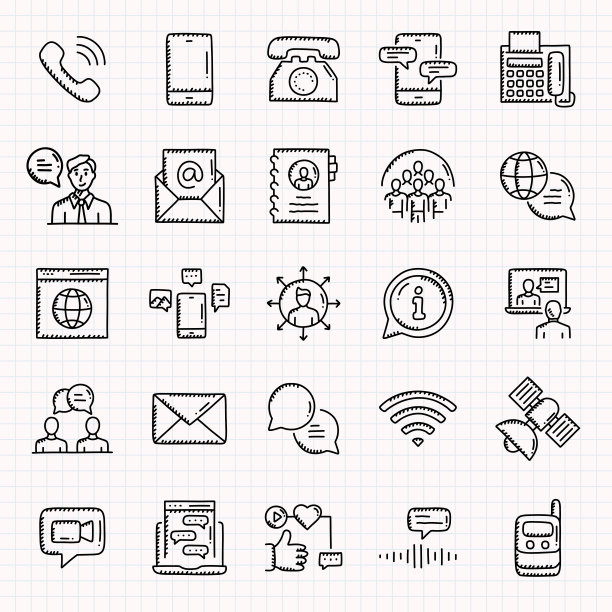 沟通手绘图标集，涂鸦风格矢量插图图片下载