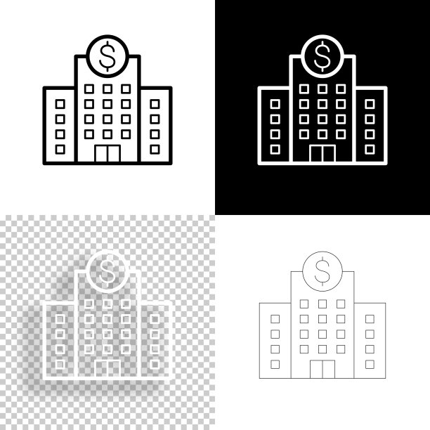 有美元符号的银行。图标设计。空白，白色和黑色背景-线图标图片下载