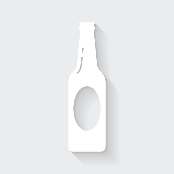 啤酒瓶。图标与空白背景上的长阴影-平面设计图片下载