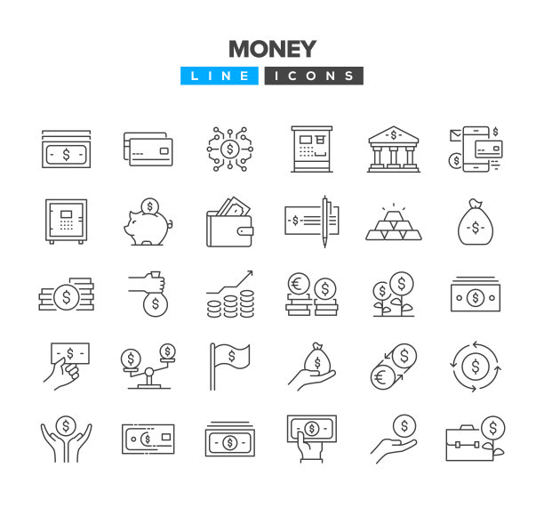 金钱线条图标集图片下载
