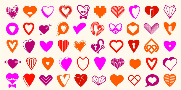 心形标志或图标的集合图片下载