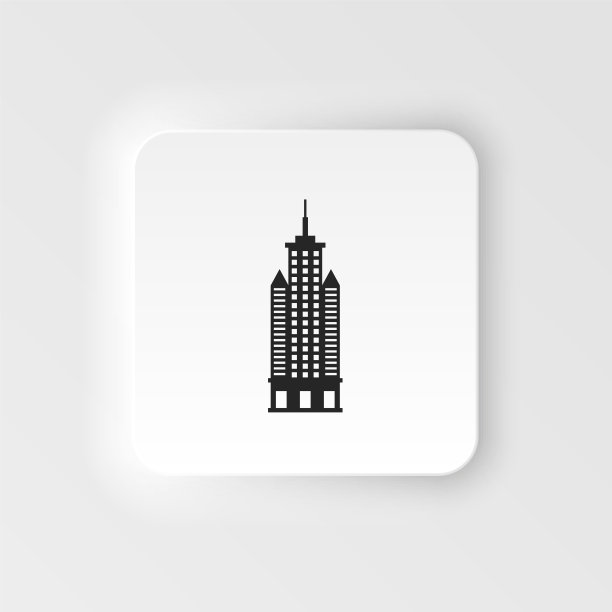 建筑矢量拟态风格图标。黑白矢量建筑插画拟态风格图标，白色背景 - 矢量。建筑拟态风格图标。图片下载