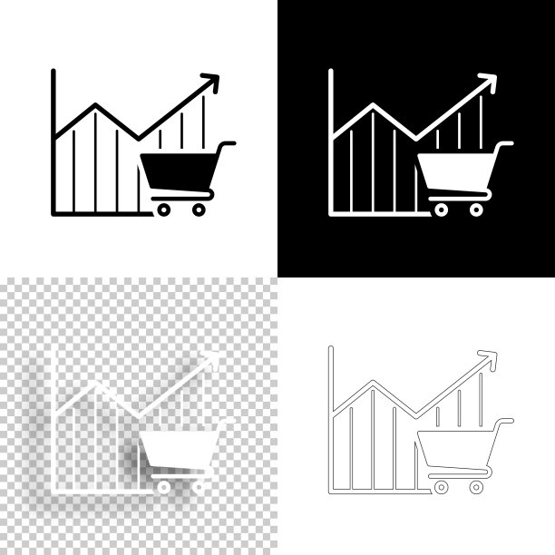 增长图与购物车。图标设计。空白，白色和黑色背景-线图标图片下载