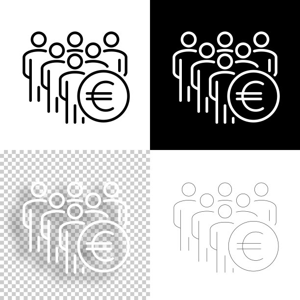 人群中有欧洲标志。图标设计。空白，白色和黑色背景-线图标图片下载