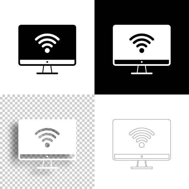 带WiFi的台式电脑设计图标——线性图标图片下载