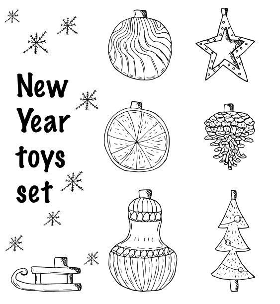 新年玩具集手绘风格孤立上图片下载