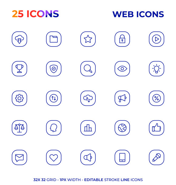Web图标可编辑笔画线条图标系列图片下载