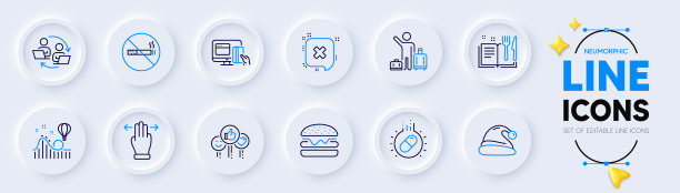 汉堡禁止吸烟和圣诞老人帽子线图标图片下载