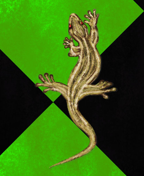 传统的非洲图案几何风格与金色蜥蜴与红宝石的眼睛图片下载