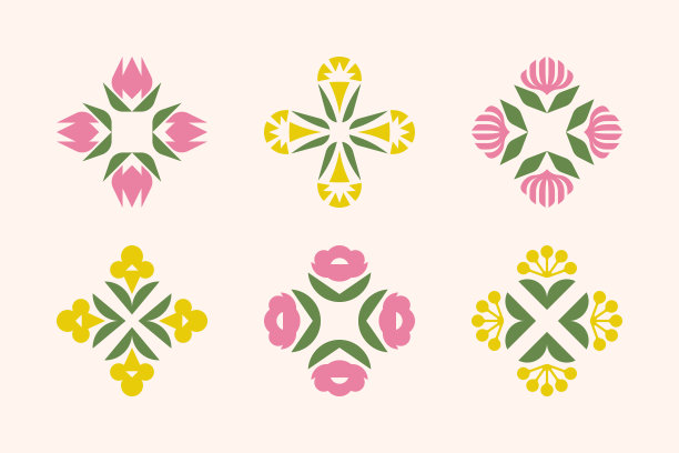 花向量标志标志模板或图标。套设计元素典雅，具有观赏郁金香、牡丹、康乃馨等花卉图片下载