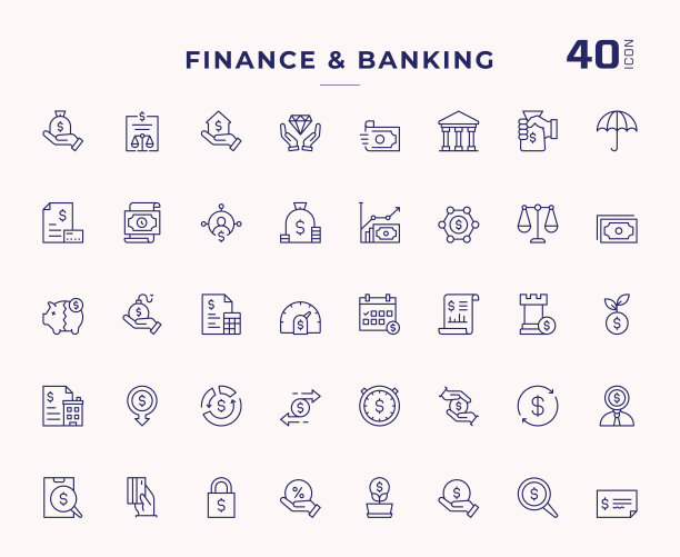金融与银行可编辑描边线条图标图片下载