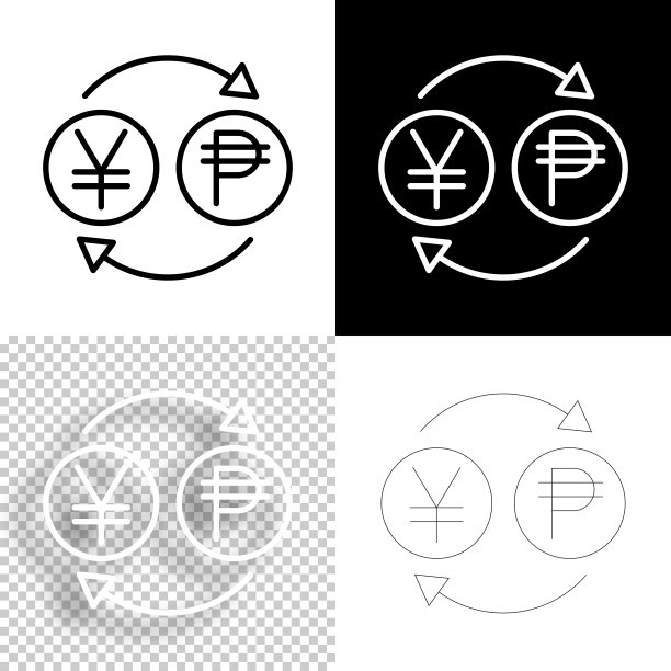 货币兑换-日元比索。设计图标。线条图标图片下载
