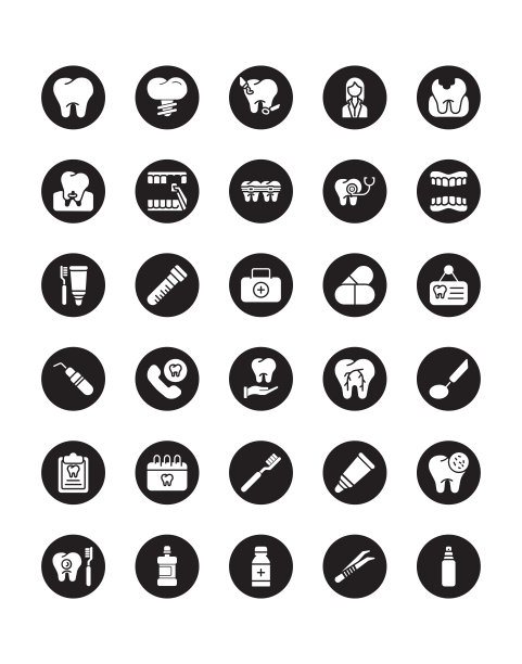 牙科护理图标设置30孤立的白色背景图片下载