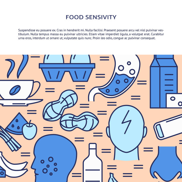 食物敏感性横幅模板在彩色线图片下载