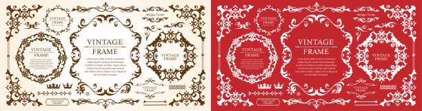 豪华复古风格的框架设计集规则线框架婚礼复古古董图片下载