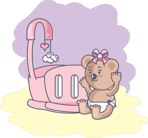 可爱的母熊宝宝在婴儿床图片下载