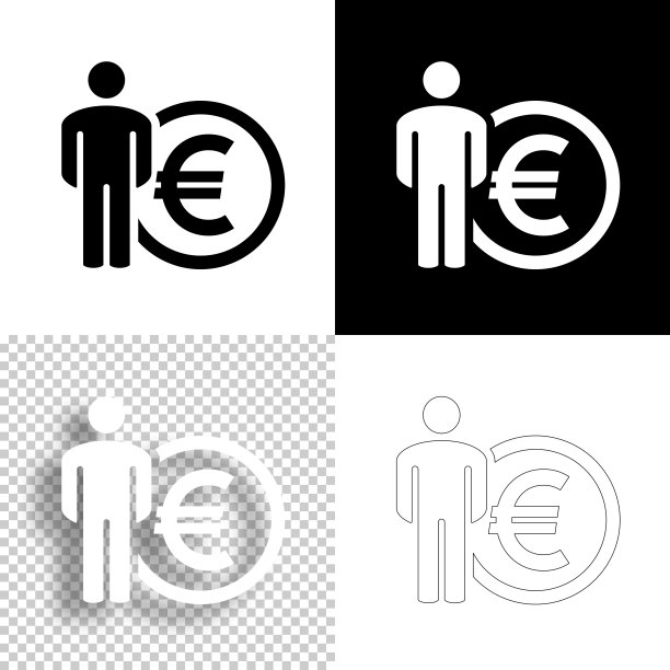 有欧元符号的人。图标设计。空白，白色和黑色背景-线图标图片下载