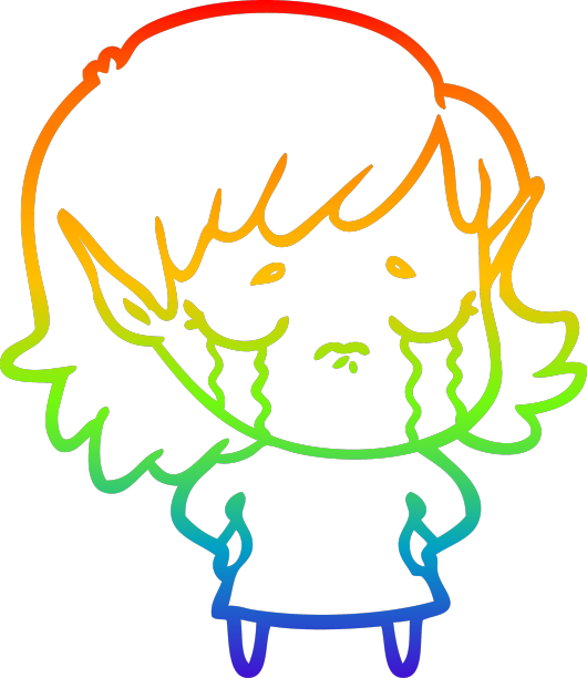 彩虹渐变线画卡通哭泣精灵图片下载
