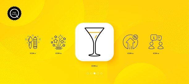 贷款利率、马提尼杯和面试极简线性图标，适用于Web应用程序、印刷图片下载