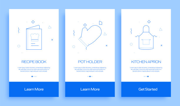 带平面图标的移动应用程序页面屏幕。UI设计模板矢量插图图片下载