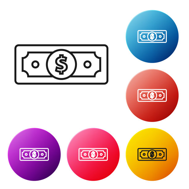 黑线堆叠纸币现金图标孤立图片下载
