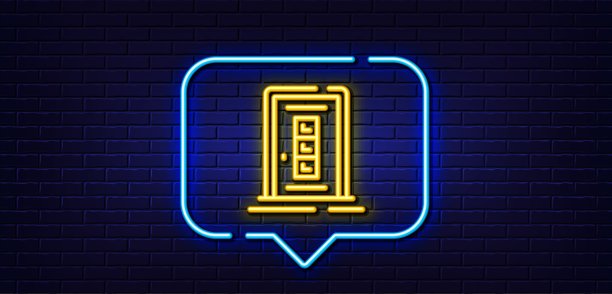 门线图标。建筑入口标志。霓虹灯语音泡泡。向量图片下载