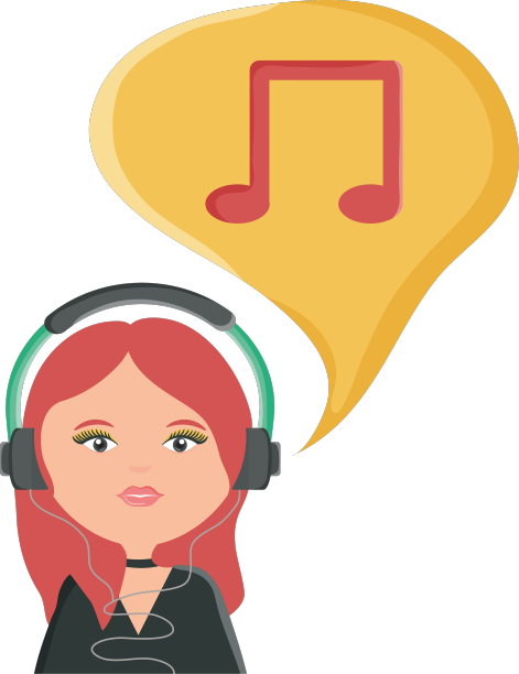 可爱的女人戴着耳机听音乐和图片下载