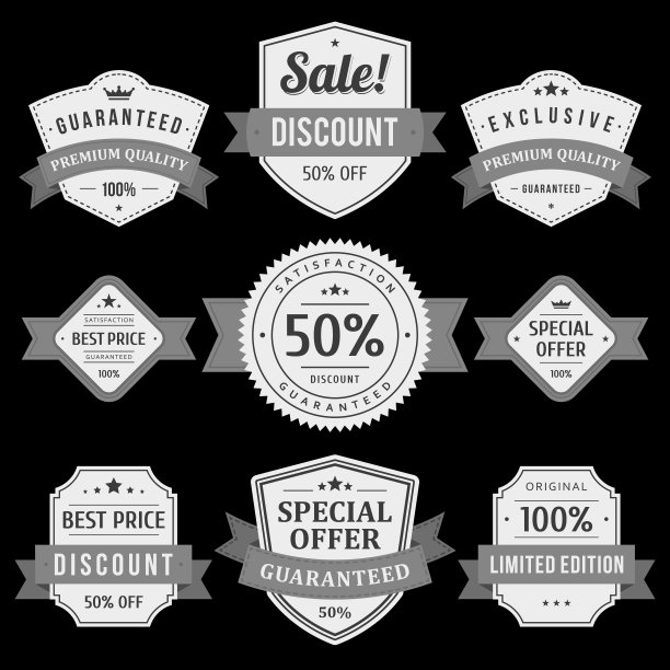 收集单色古董奖徽章盾牌带优质矢量图片下载